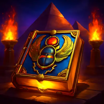 Vor Pyramiden im Fackellicht liegt das goldene Buch im Book of Ra Deluxe von Novomatic.