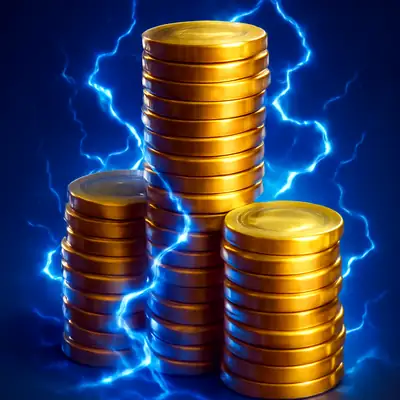 Münzenstapel und blaue Blitze erscheinen in Coin Strike XXL von Playson.
